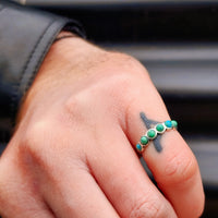 (M) Solid 925 Sterling Silver & Natural Turquoise 6x Setting Band Ring