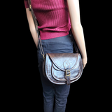 Genuine Leather Rounded Handbag - Chocolate Brown