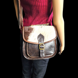 Genuine Leather & Cow Hair Rounded Handbag - Chocolate Brown