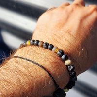 Natural Raw Green Amber, Obsidian, Lava Stones Elastic Bracelet