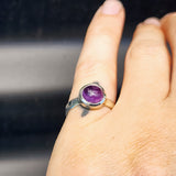 (O) Solid Sterling Silver & Natural Amethyst Stone Handmade Solitaire Ring