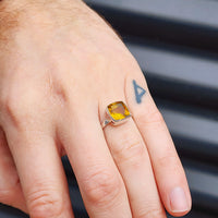 (R) Solid Sterling Silver & Natural Citrine Stone Handmade Square Solitaire Ring