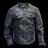 Urban Armor - Mens REAL Genuine Leather Jacket - Black Ribbed & Quilted