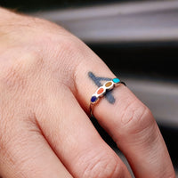 Solid 925 Sterling Silver & Mixed Gemstone 3.2mm Band Ring