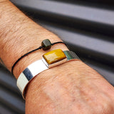 Solid Sterling Silver & Natural Tiger Eye Handmade Cuff Bracelet