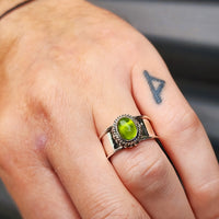 (R) Solid Sterling Silver & Natural Peridot Handmade Rustic Solitaire Ring