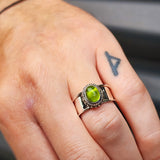 (R) Solid Sterling Silver & Natural Peridot Handmade Rustic Solitaire Ring