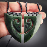 2pcs Matching Set Natural NZ Jade Koru Heart Pendant Necklaces (N2206)