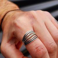 Solid 925 Sterling Silver 15mm Oxidized Spiral Cage Ring