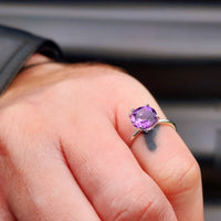 Solid 925 Sterling Silver & Natural Amethyst 8mm Faceted Clawed Signet Ring