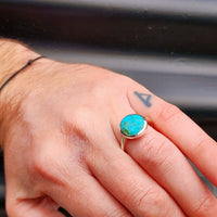 Solid 925 Sterling Silver & Natural Turquoise 13.5mm Round Signet Ring