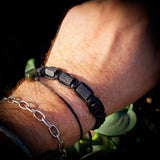 Natural Raw Black Tourmaline Cylinder Macramé Bracelet (10X9)