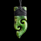 Natural NZ Jade Double Koru Toki Pendant Necklace (N2163)