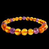 Polished Honey Baltic Amber & Amethyst Elastic Bracelet