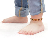 Amber Teething Bracelet / Anklet - Raw Honey Amber & Blue Turquoise Stone