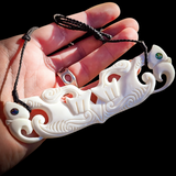 XL Double Manaia Bone Carving Pendant Necklace