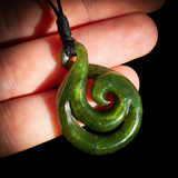 NZ Greenstone Pounamu Twist Koru Pendant Necklace (N824)