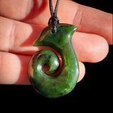 NZ Greenstone Pounamu Hook Pendant Necklace (N893)