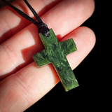 NZ Greenstone Pounamu Cross Pendant Necklace (N890)