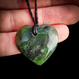 NZ Greenstone Pounamu Heart Pendant Necklace (N877)