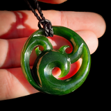 NZ Greenstone Pounamu Triple Koru Pendant Necklace (N887)