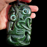 NZ Greenstone Pounamu XL Tiki Pendant Necklace (N866)
