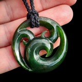 NZ Greenstone Pounamu Triple Koru Pendant Necklace (N879)