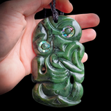NZ Greenstone Pounamu XL Tiki Pendant Necklace (N838)