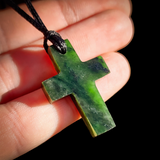 NZ Greenstone Pounamu Cross Pendant Necklace (N862)