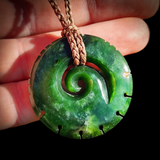 NZ Greenstone Pounamu Notched Koru Pendant Necklace (N859)