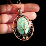 Handmade Copper & Natural Chrysoprase Wire Wrap Tree Necklace