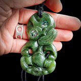 NZ Greenstone Pounamu XL Tiki Pendant Necklace (N837)
