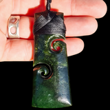 NZ Greenstone Pounamu Double Koru Toki Pendant Necklace (N882)
