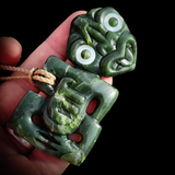 Nephrite Jade Tiki Pendant Necklace - NZ Maori Inspired (N865)