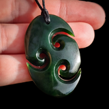 NZ Greenstone Pounamu Triple Koru Pendant Necklace (N868)