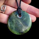 NZ Greenstone Pounamu Disk Pendant Necklace (N850)