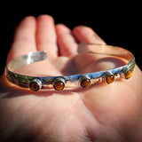 Solid 925 Sterling Silver &amp; Natural Tiger Eye Cuff Bracelet