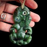 NZ Greenstone Pounamu XL Tiki Pendant Necklace (N874)