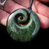 NZ Greenstone Pounamu Round Koru Pendant Necklace (N871)