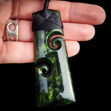 NZ Greenstone Pounamu Double Koru Toki Pendant Necklace (N875)
