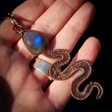 Handmade Copper & Natural Labradorite Snake Wire Wrap Necklace