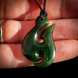 NZ Greenstone Pounamu Hook Pendant Necklace (N906)