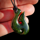 NZ Greenstone Pounamu Hook Pendant Necklace (N946)