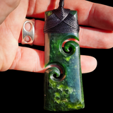 NZ Greenstone Pounamu Double Koru Toki Pendant Necklace (N971)