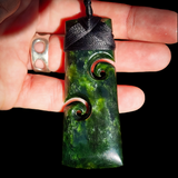 NZ Greenstone Pounamu Double Koru Toki Pendant Necklace (N924)
