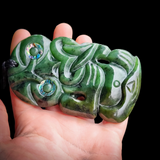 NZ Greenstone Pounamu XL Tiki Pendant Necklace (N838)