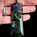 NZ Greenstone Pounamu Double Koru Toki Pendant Necklace (N939)