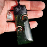 NZ Greenstone Pounamu Double Koru Toki Pendant Necklace (N951)