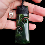 NZ Greenstone Pounamu Double Koru Toki Pendant Necklace (N921)
