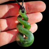 NZ Greenstone Pounamu Triple Twist Pendant Necklace (N944)